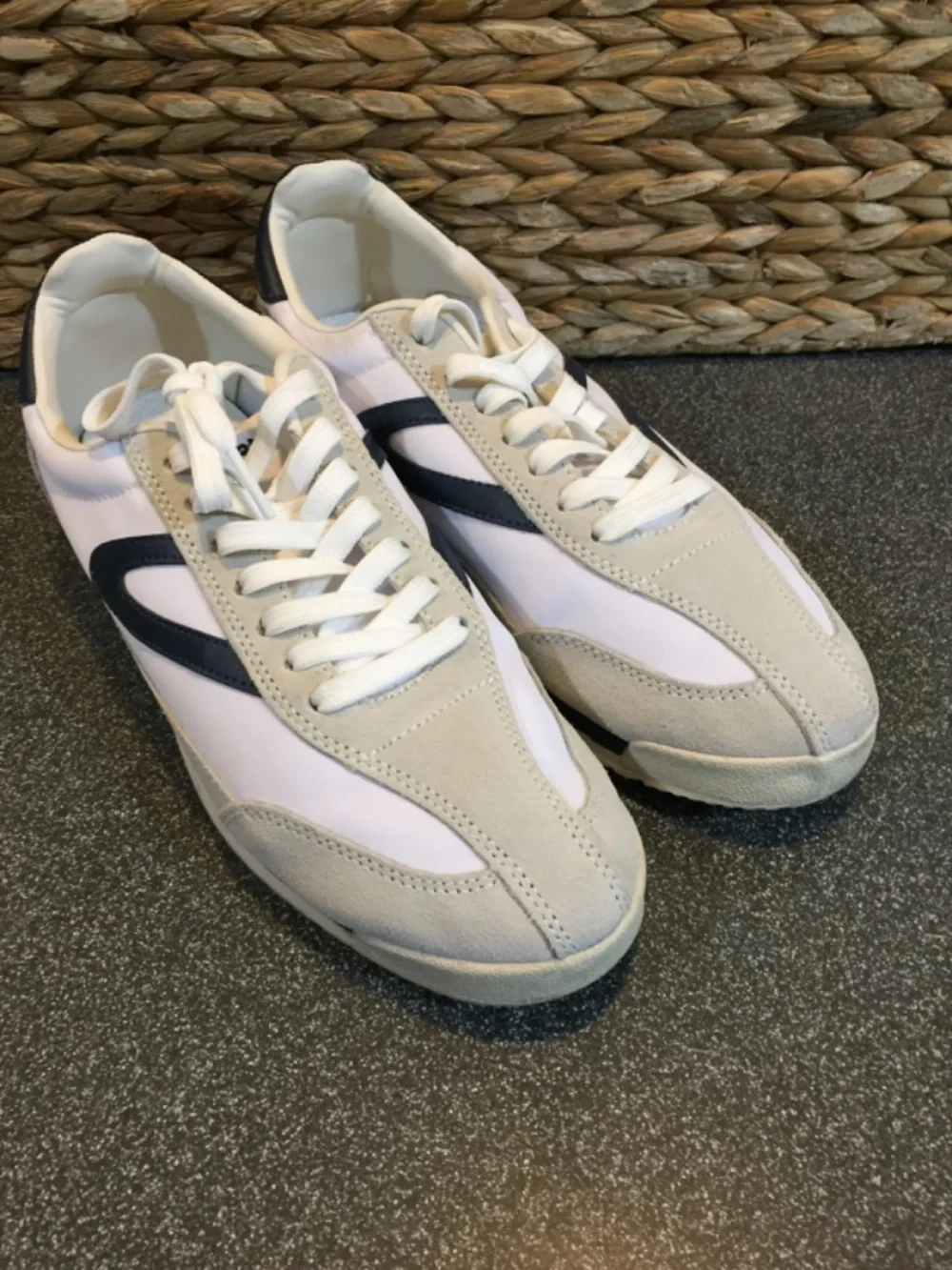 Classic Tretorn Women's Beige & White Sneakers with Navy Accent